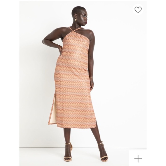 Eloquii Zigzag Midi Dress in Orange and Cream - Picture 3 of 10